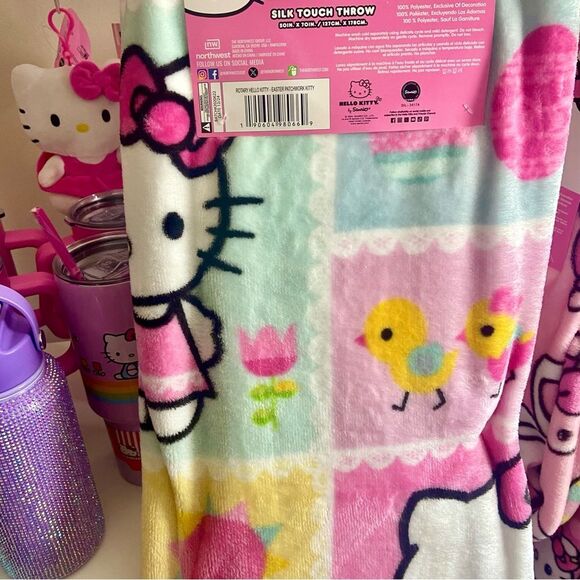 Hello Kitty Blanket - Easter Blanket with Baby Chicks - Pink Spring Blanket - Picture 1 of 10